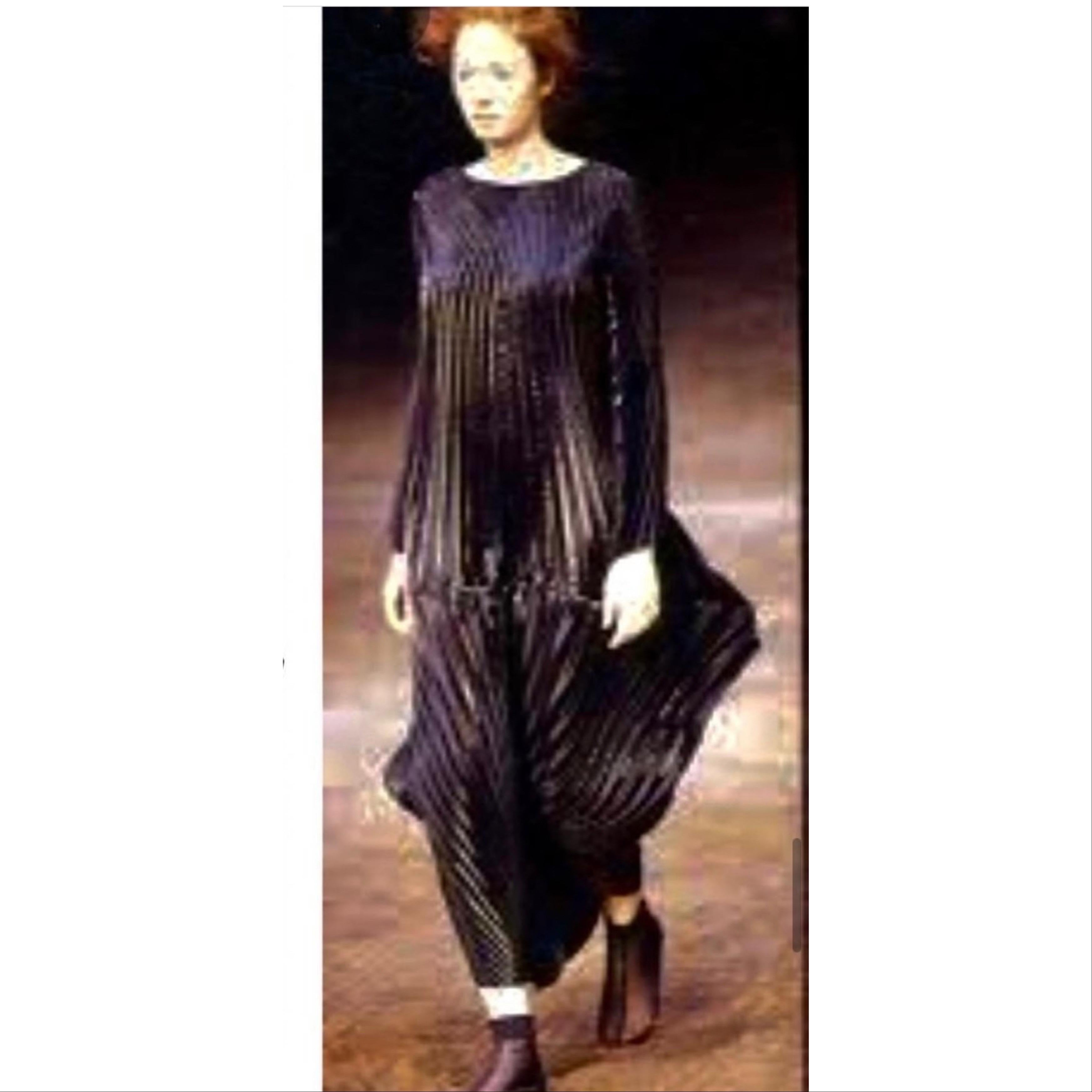 Collectors Issey Miyake Fall 1999 Documented Metallic Black Dress In Excellent Condition In Boca Raton, FL