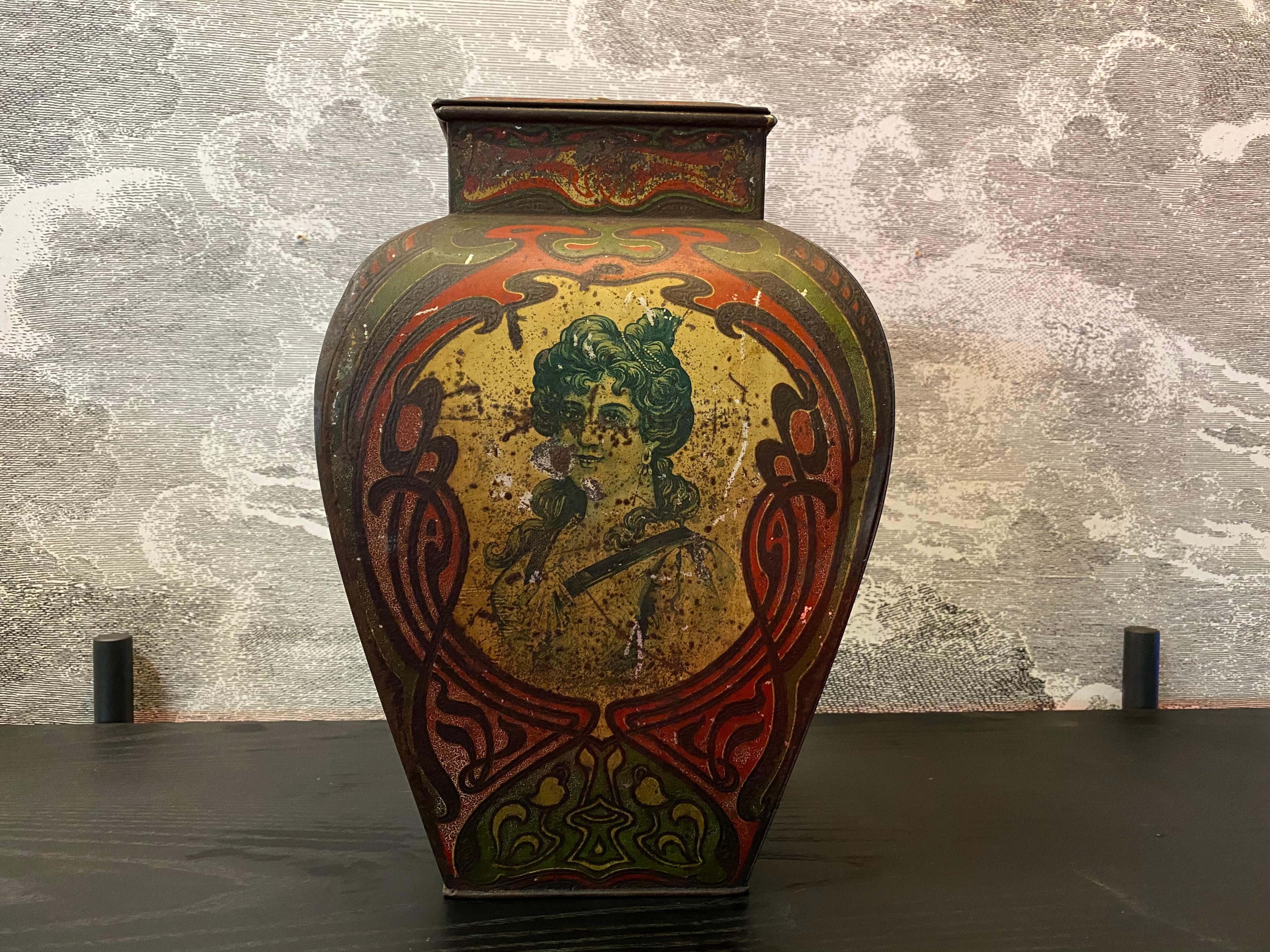 20th Century Collector's Item Art Nouveau Lidded Tin, 1920s For Sale