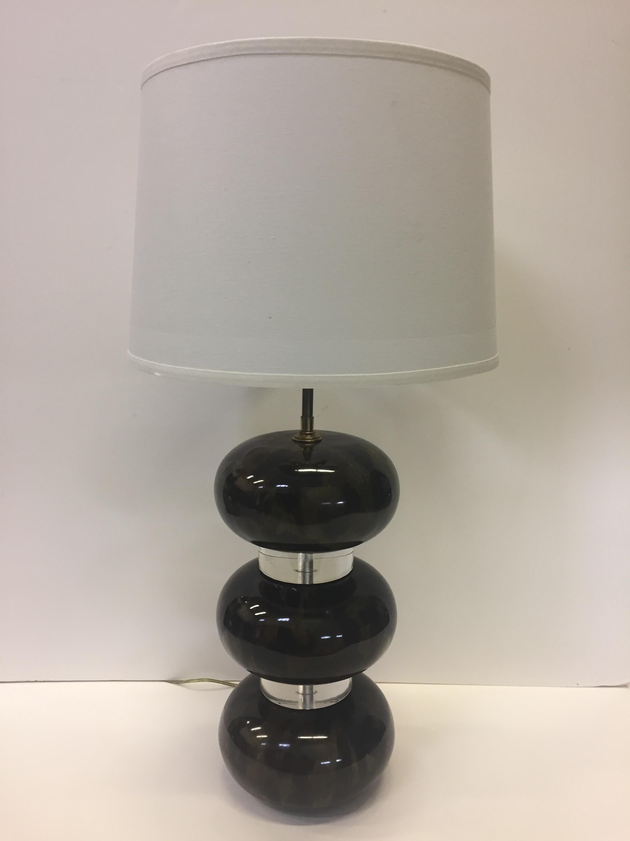 Collectors Item Karl Springer Lacquered Wood and Lucite Table Lamp In Excellent Condition In Hopewell, NJ