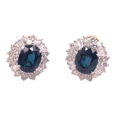 Collectors Special 9 Carat Blue Sapphire and Diamond Omega Back Earrings in 14k