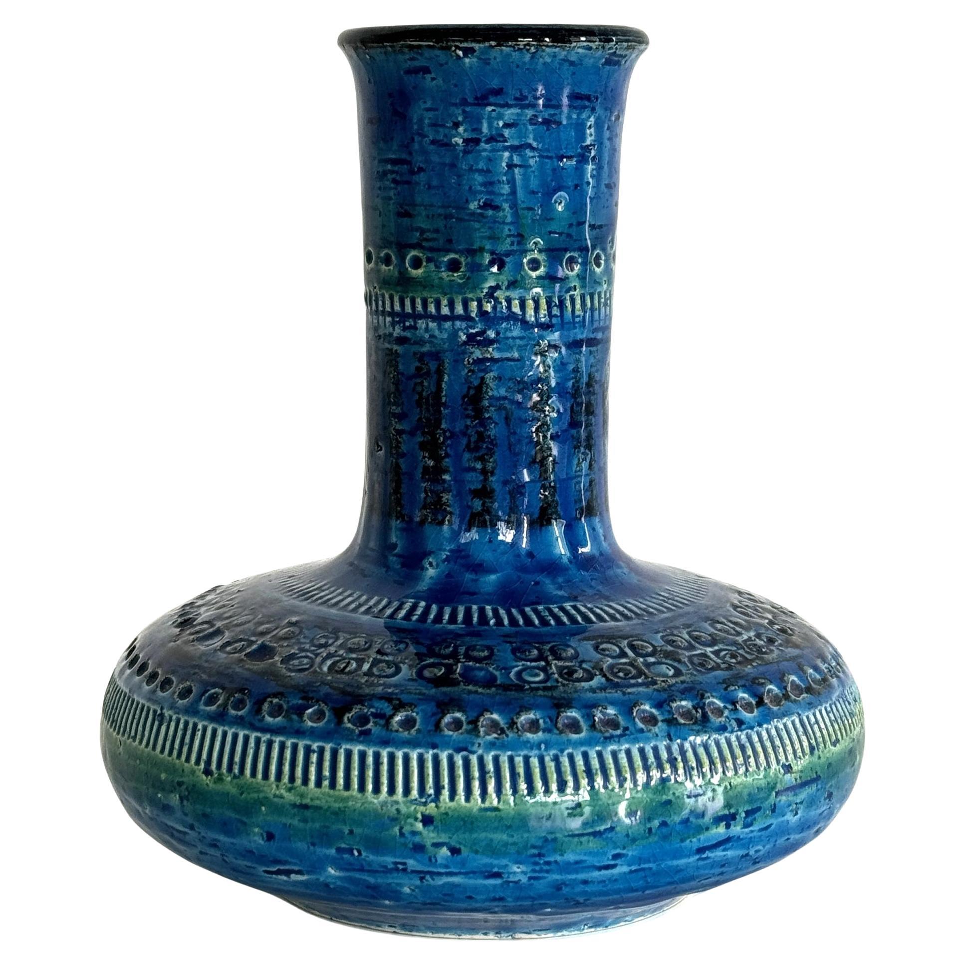 Italian Aldo Londi for Bitossi Collectors Vase in Rimini Blu Design, 1980s