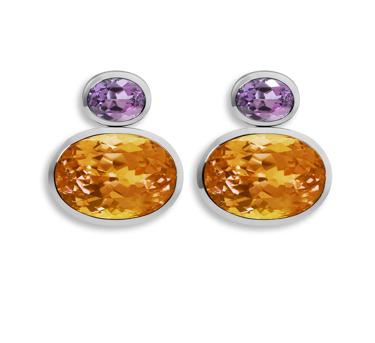 Contemporary Colleen B. Rosenblat citrine amethyst gold earrings For Sale