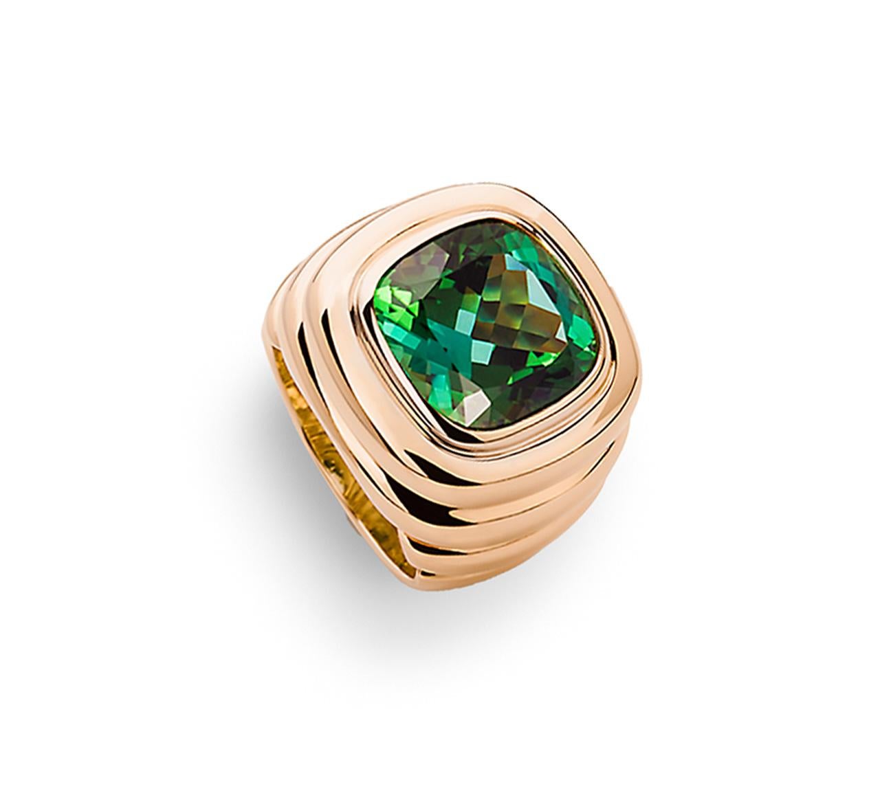 This extraordinary 18k rose gold ring with a absolnthy stunning green tourmaline is from the “middle ages” collection by Colleen B. Rosenblat. 