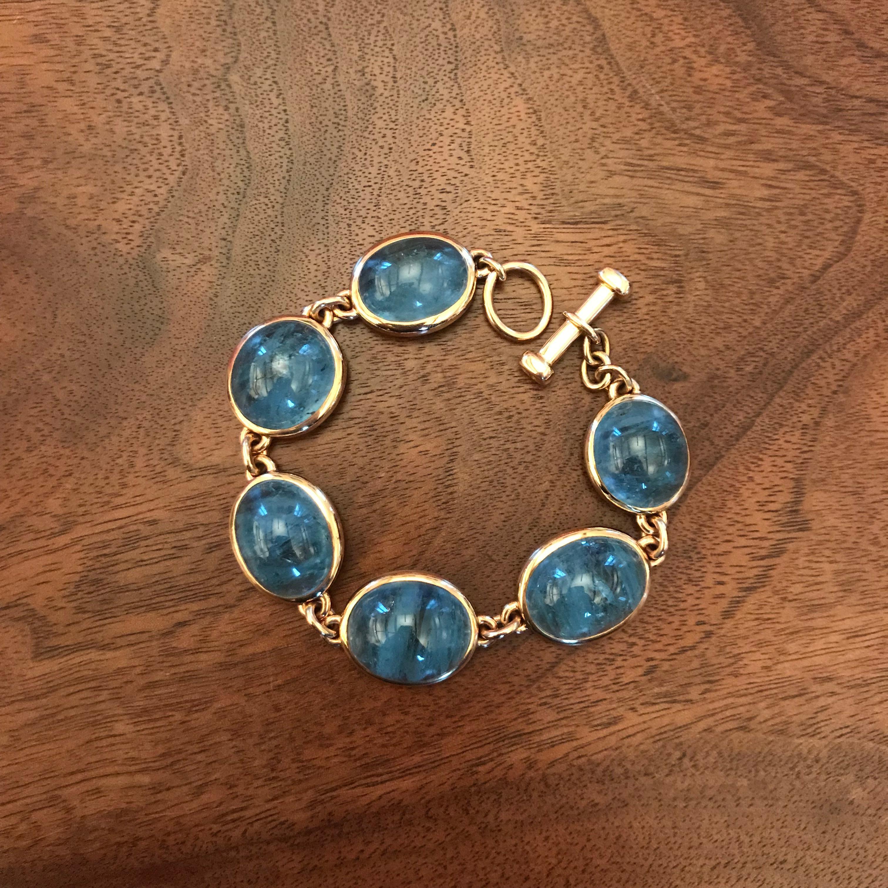 Cabochon Colleen B. Rosenblat Masterpieces Aquamarines Rose Gold Bracelet For Sale