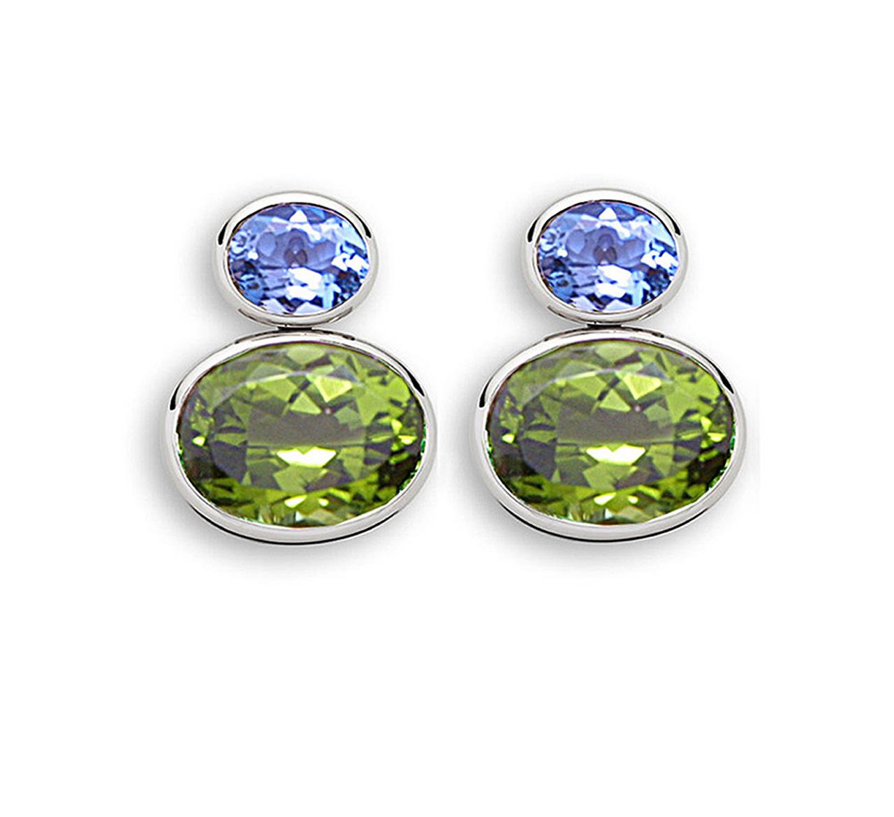 Oval Cut Colleen B. Rosenblat Peridot Aquamarine White Gold Earrings For Sale