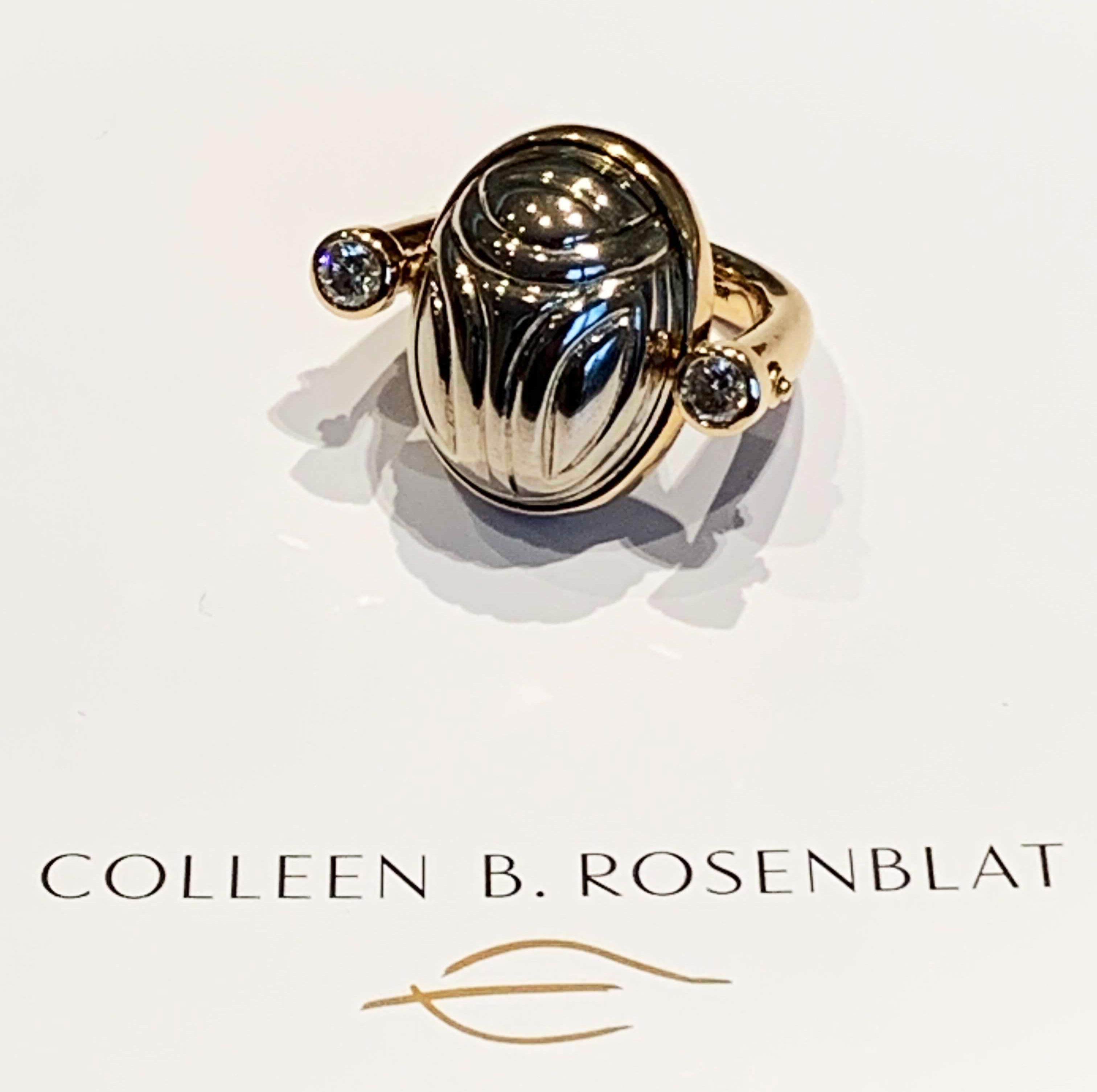 Egyptian Revival Scarab Ring in Rose and White Gold with Diamonds