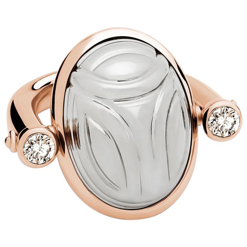 Scarab Ring in Rose and White Gold with Diamonds