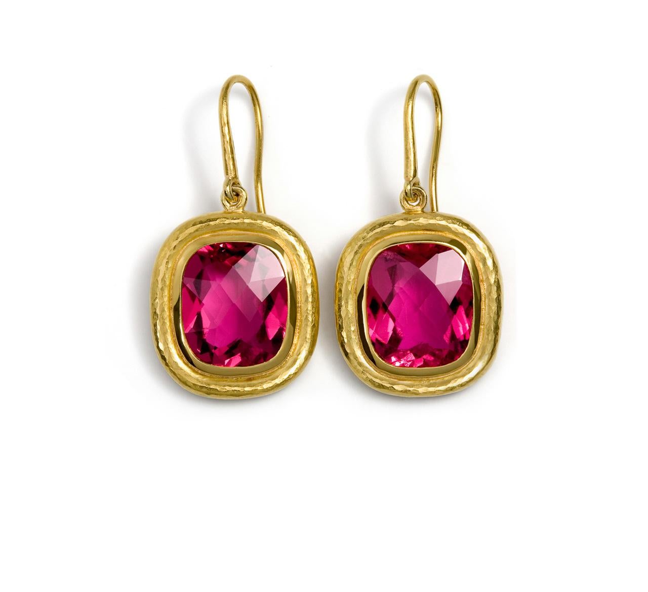 Cushion Cut Colleen B. Rosenblat Rubellite Gold Earrings