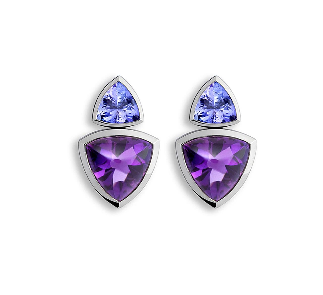  Colleen B. Rosenblat Tansanit Amethyst Goldohrringe (Trillionschliff) im Angebot