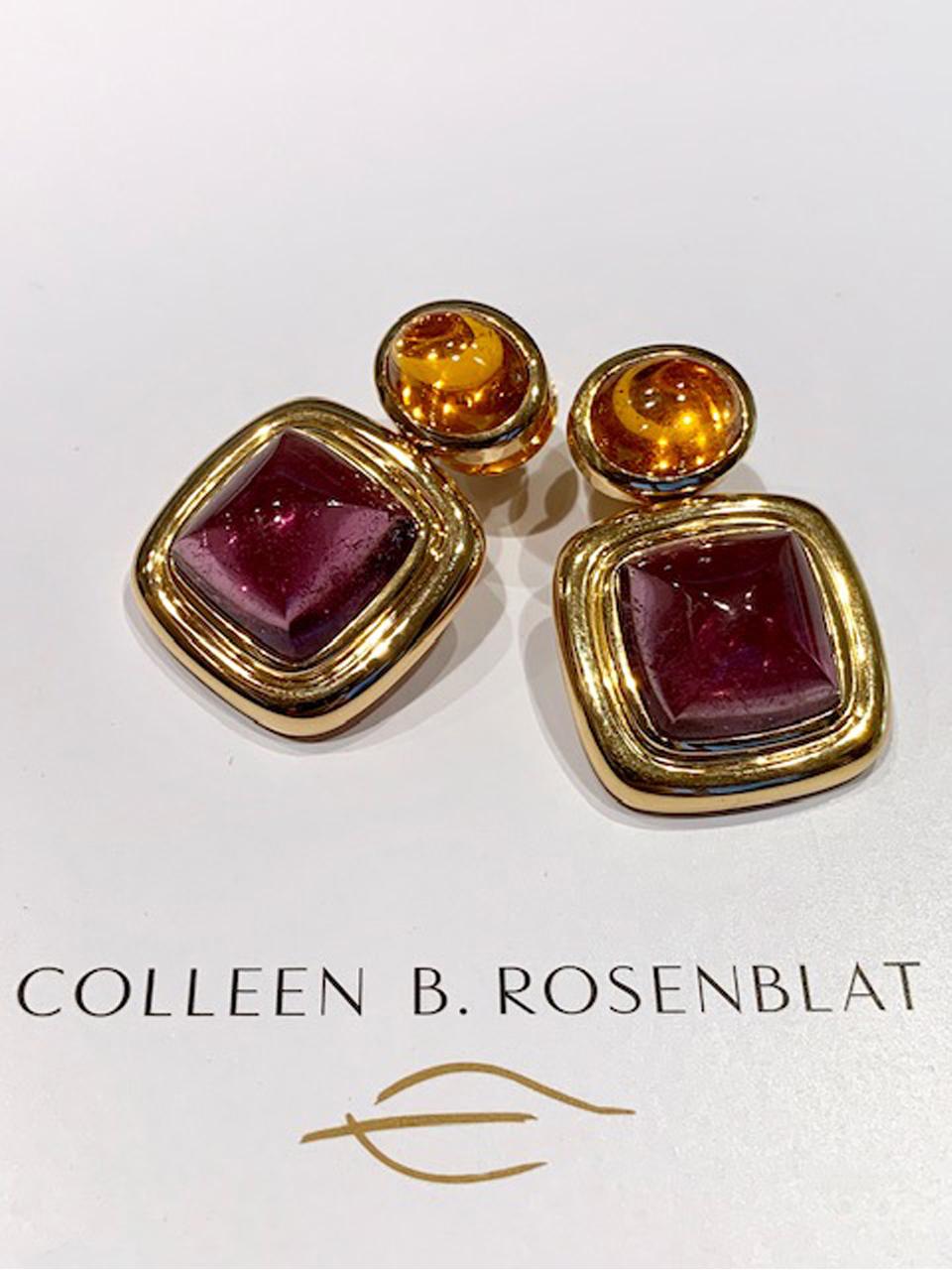 Colleen B. Rosenblat designed this classic pair of tourmaline 23.13 ct and mandarine granet 13.22 ct earrings set in 18k rose gold. This earring put color to you evey day life.