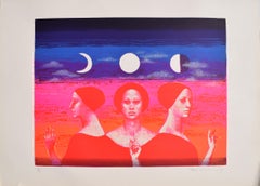 La Luna, Surrealist Signed Lithograph by Colleen Browning