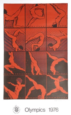 Vintage Olympics 1976, Signed Gymnastics Poster by Colleen Browning