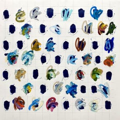 Blue Mesas by Colleen Leach, Contemporary Framed Abstract Dots on paper