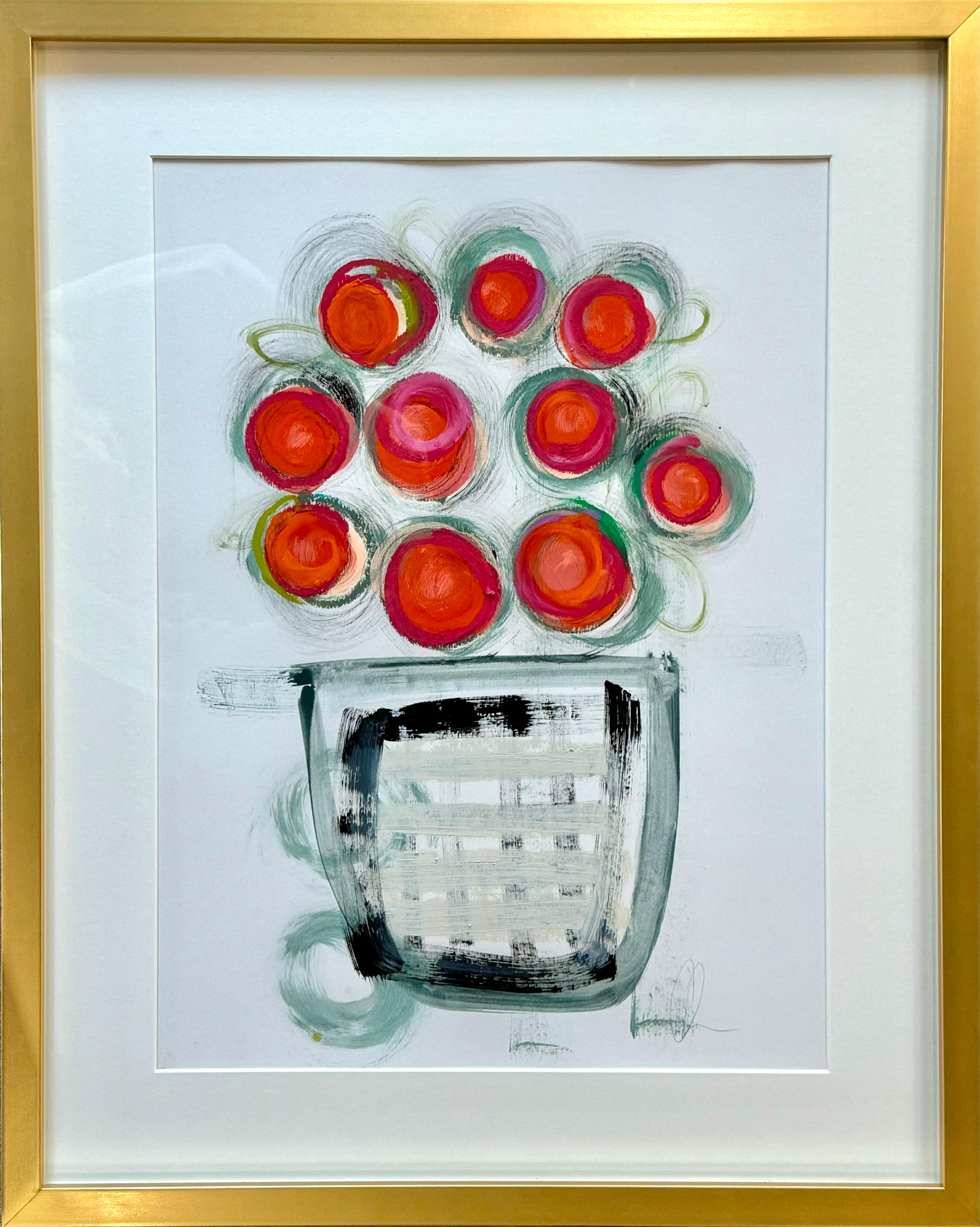 Clementines par Colleen Leach, Contemporary Encadré Peinture florale sur papier