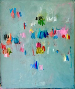 Cosmos by Colleen Leach, Large Framed Abstract Oil on Canvas Blue Painting