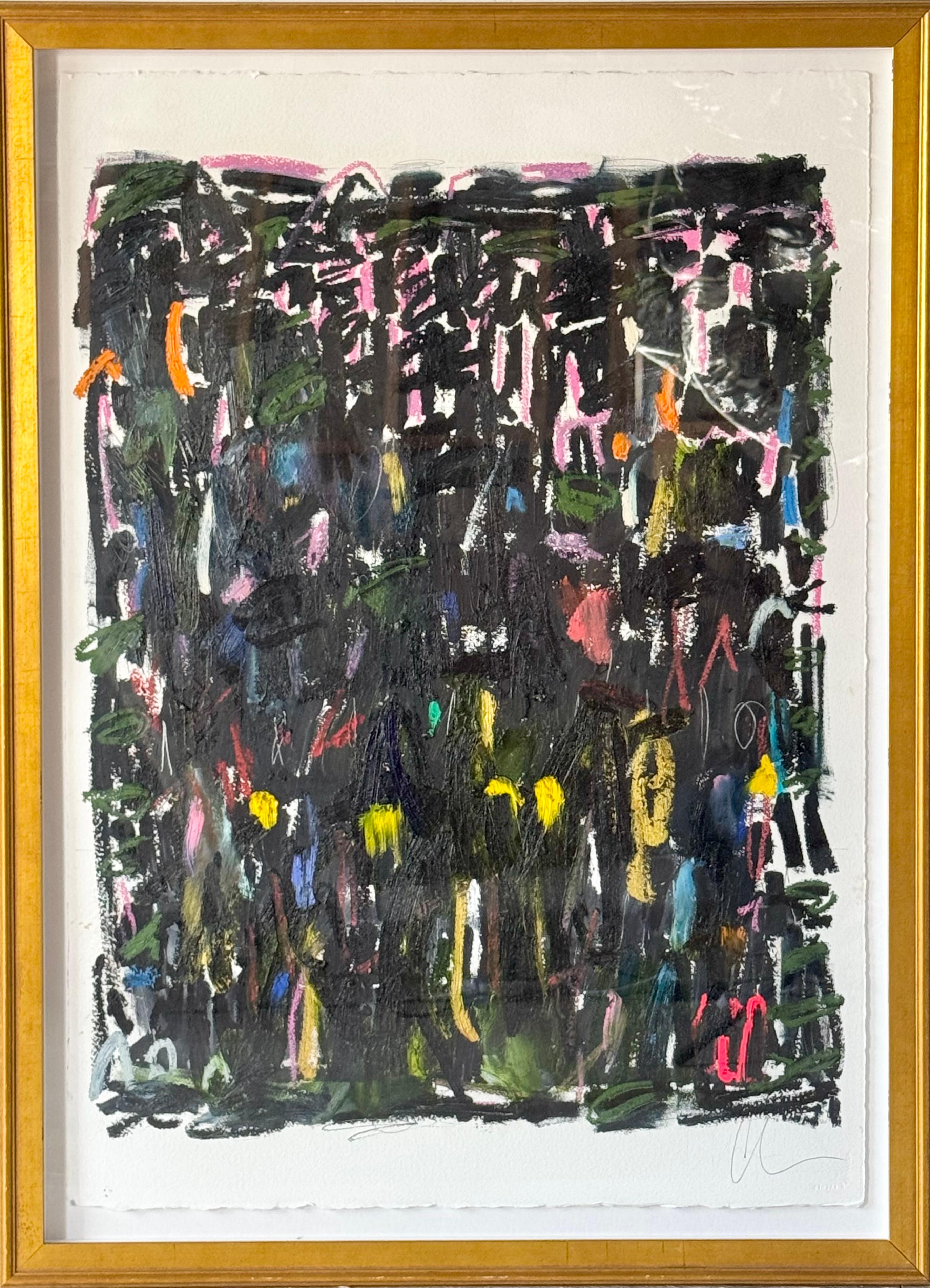 Colleen Leach – "Friday Night Dance Off" (47 x 34.5 in) – Mixed Media on Paper

Feel the rhythm and movement of Friday Night Dance Off, an expressive 47 x 34.5-inch mixed-media artwork on paper by contemporary artist Colleen Leach. This dynamic,