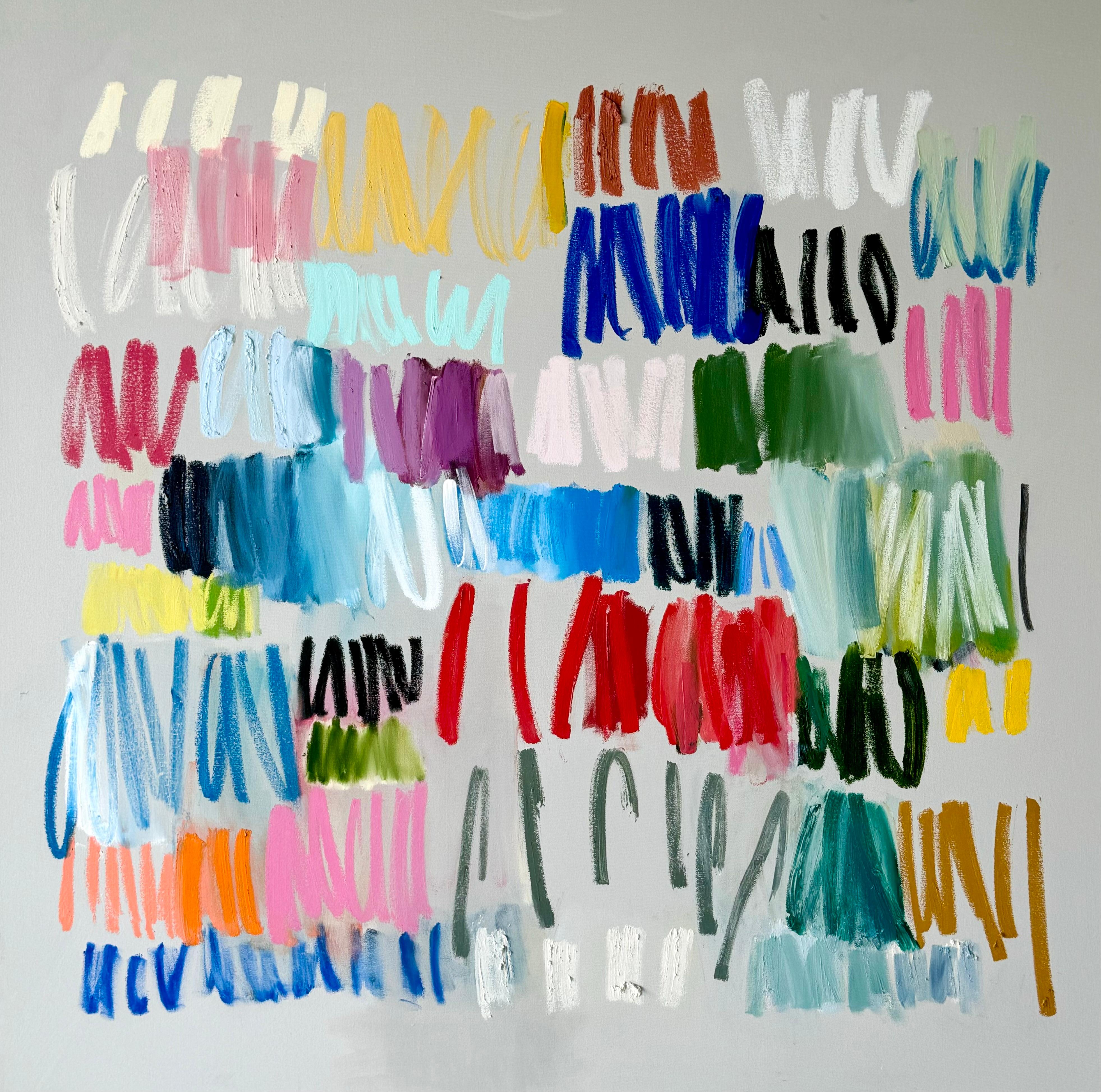 Unframed this piece measures 48"H x 48"W

"Her" by Colleen Leach is a captivating 48" x 48" contemporary abstract painting that exudes vibrancy and elegance. Framed in a sleek gold floater frame, this artwork is a harmonious exploration of color and