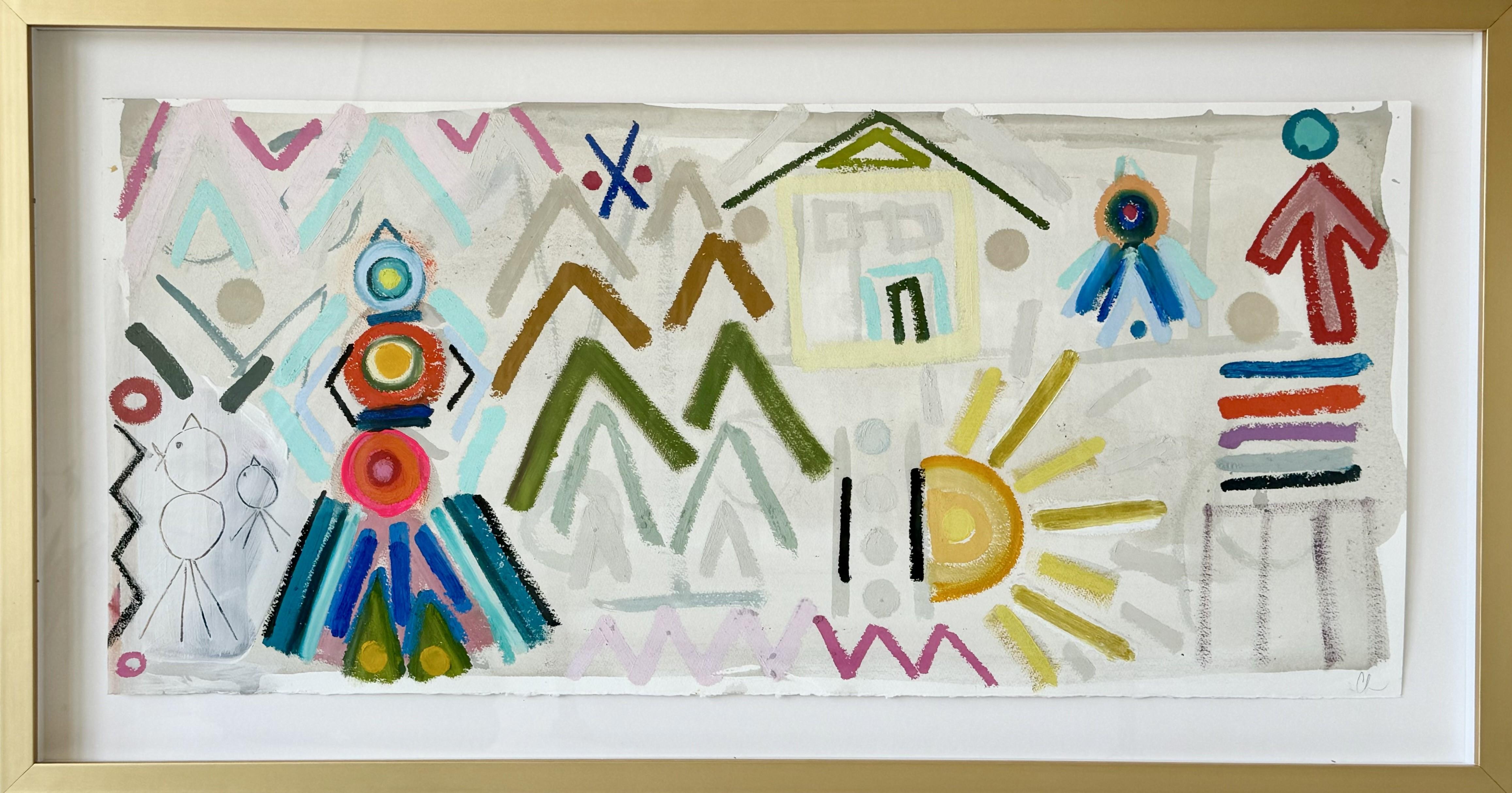 Home is Here by Colleen Leach, Framed colorful contemporary cave drawings, paper