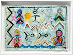 Let's Just Be by Colleen Leach, Framed colorful contemporary cave drawings