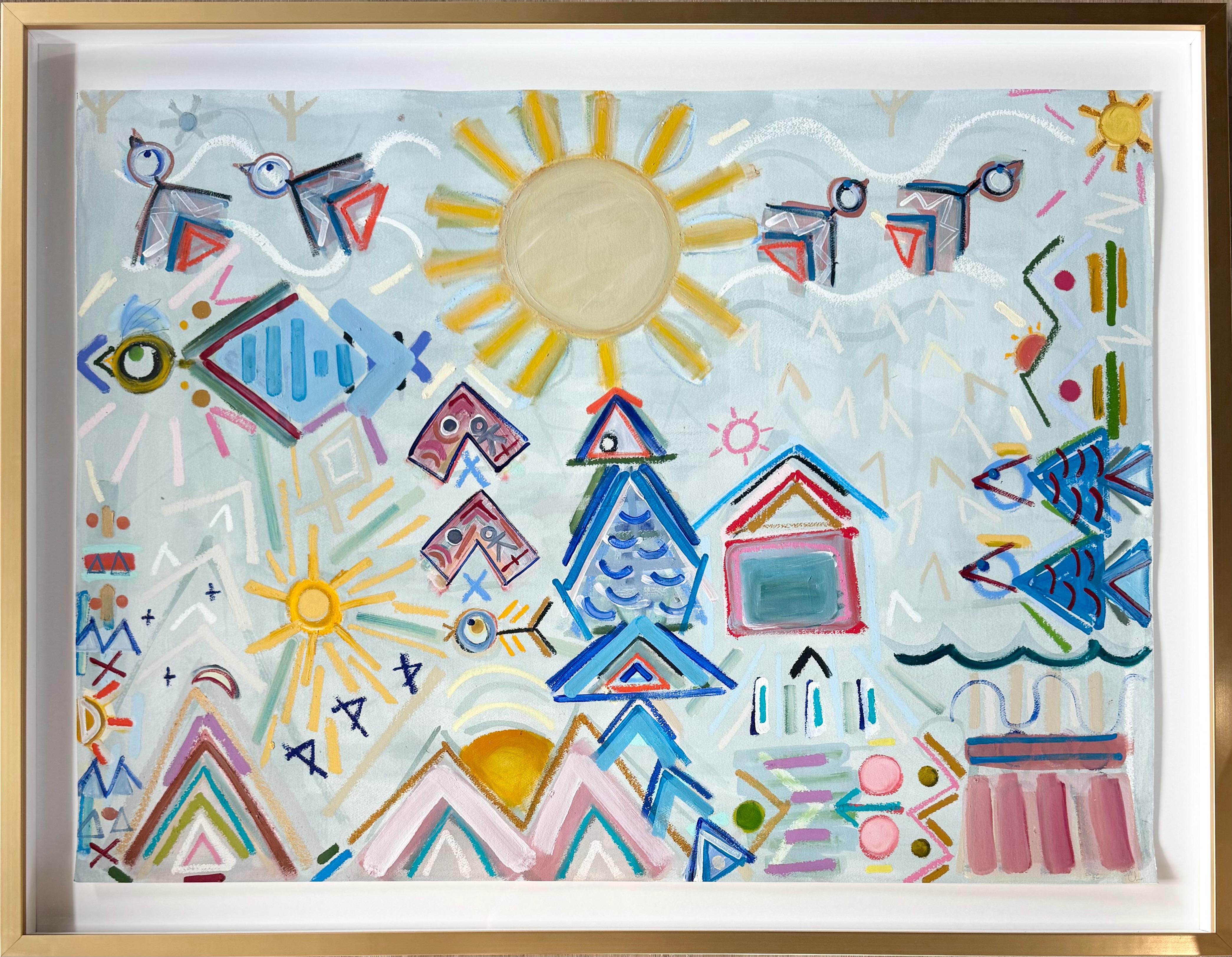 "Mr. Brightside" von Colleen Leach - Gerahmt Mixed Media Abstract (42 x 54 in)

Mr. Brightside von Colleen Leach ist ein lebhaftes, ausdrucksstarkes und persönliches Werk in Mischtechnik auf Papier, das Energie und Optimismus ausstrahlt. Diese kühne