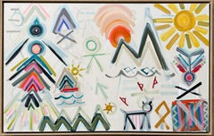 On Mountain Time by Colleen Leach, Framed colorful contemporary cave drawings