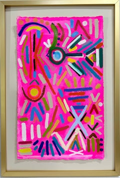 Painted Fabric by Colleen Leach, Contemporary Framed Pink painting on paper