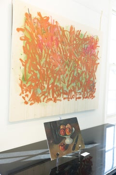 Pink and Green Abstract Expressionist Mixed Media Painting