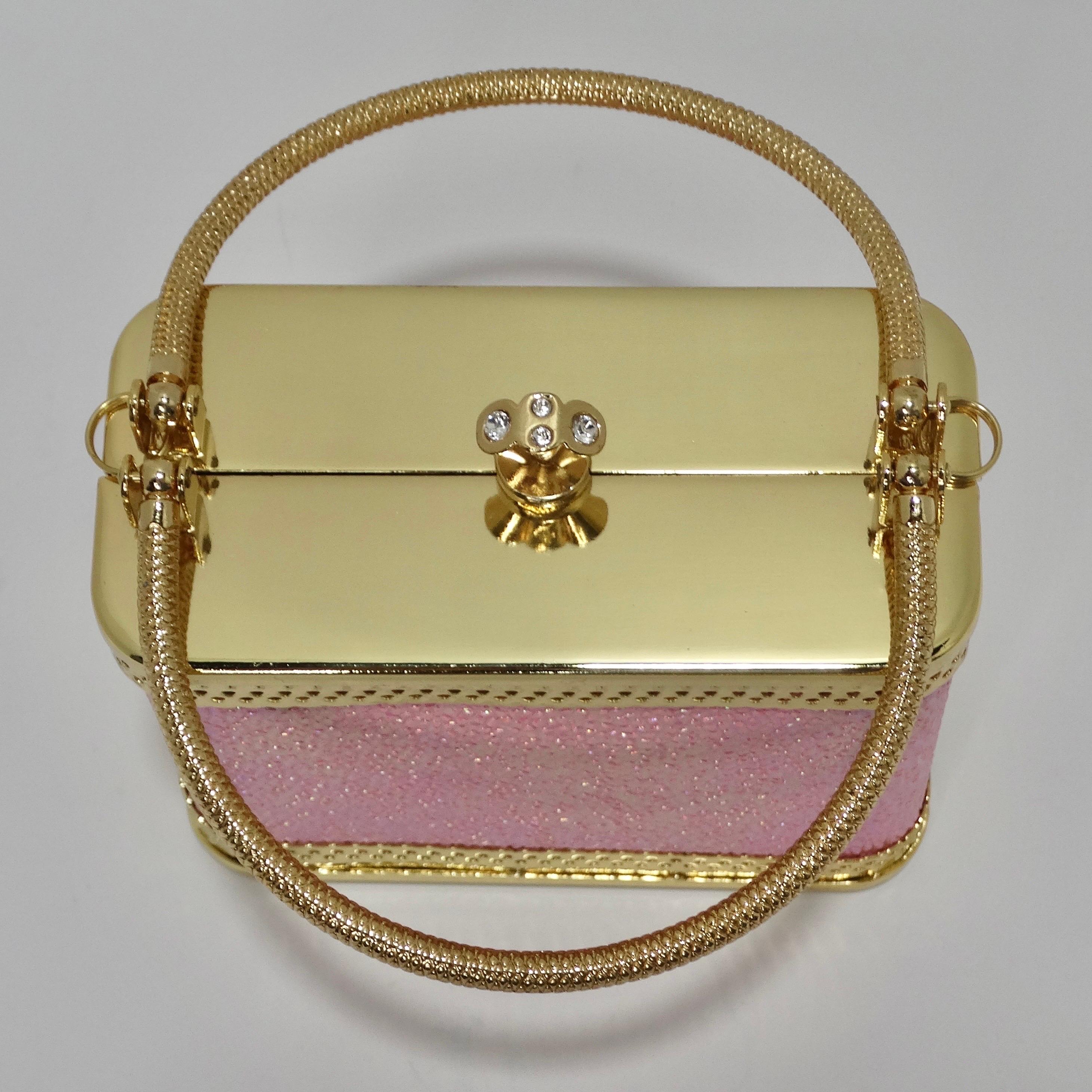 Colleen Lopez Pink and Gold Plated Minaudière Bag  For Sale 3