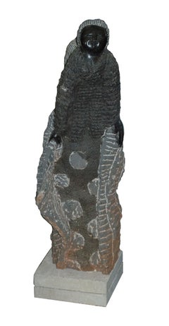 "Celebrations (C-56)" Black Serpentine Stone Sculpture by Colleen Madamombe