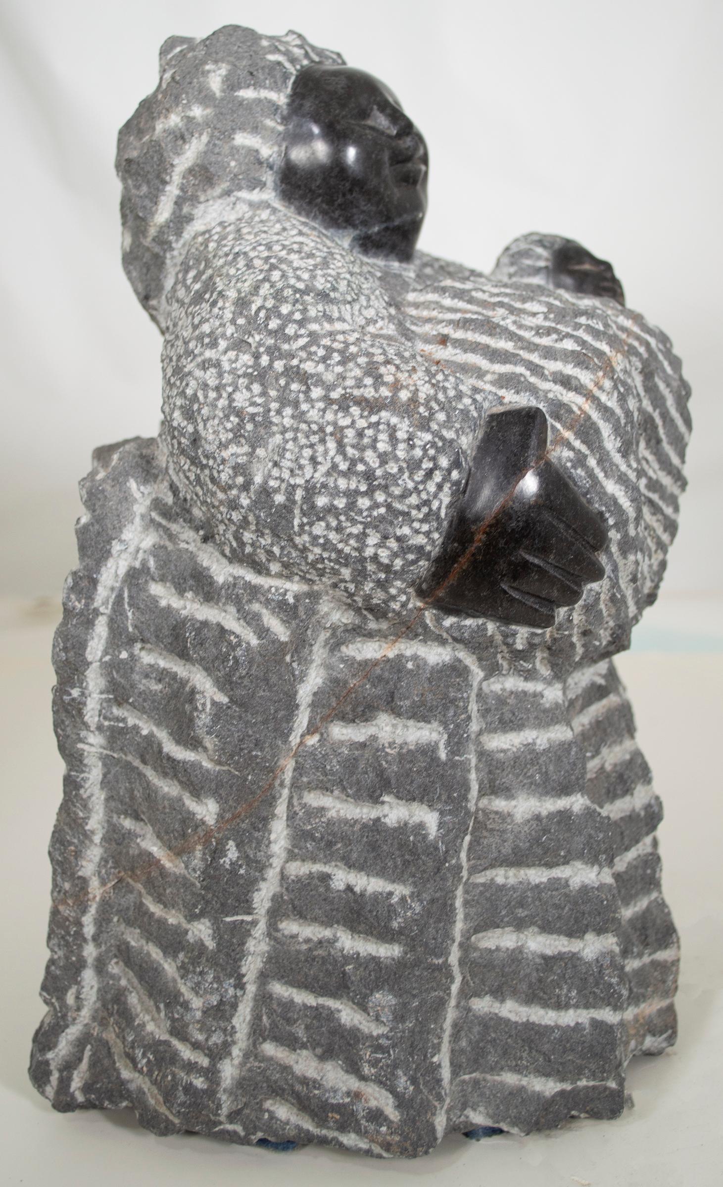 'Grandmother With Her Granddaughter' Shona stone sculpture by Colleen Madamombe 2