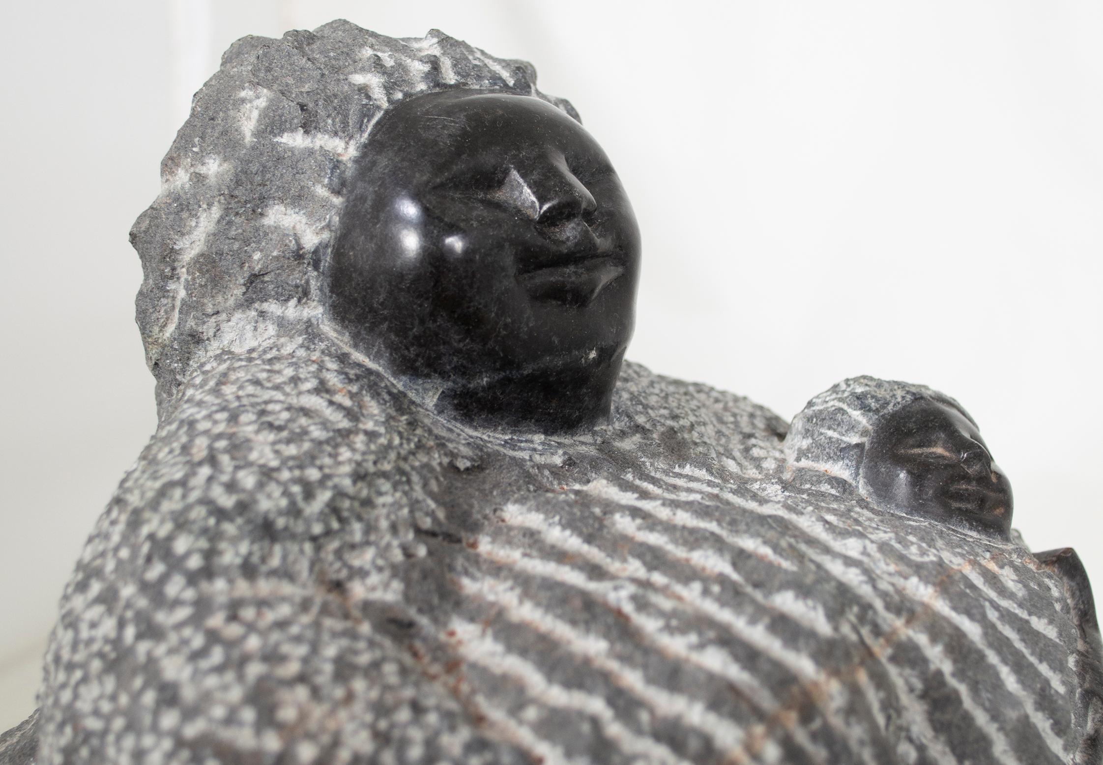 'Grandmother With Her Granddaughter' Shona stone sculpture by Colleen Madamombe 3