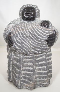 'Grandmother With Her Granddaughter' Shona stone sculpture by Colleen Madamombe