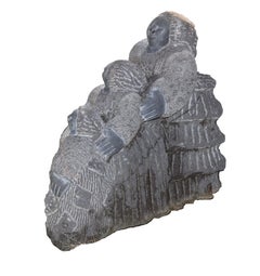 'Mother and Two Daughters' signed black serpentine