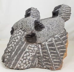 'Playing Sisters' original Shona stone sculpture signed by Colleen Madamombe