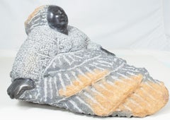 'Relaxing Woman' original Shona stone sculpture signed by Colleen Madamombe