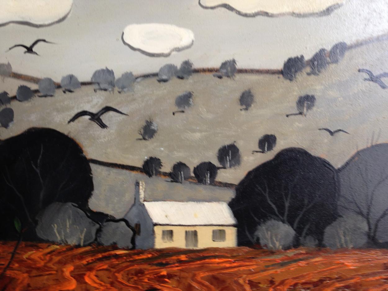 20th Century Colleen Parker 'Australian', Oil on Board, Landscape with Crows, circa 1980 For Sale