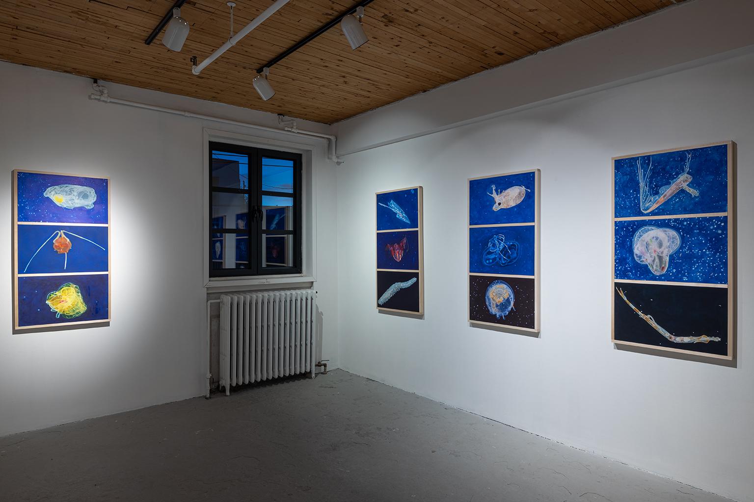 Con Into the Deep Blue Sea, l'artista Colleen Wolstenholme, nata in Nova Scotia e residente nel New Brunswick, presenta una serie di dipinti a olio e disegni a inchiostro delle profondità marine, accompagnati da un'installazione in tenda con