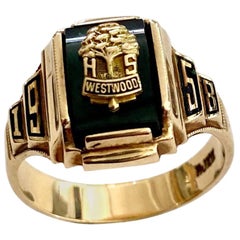 College Ring, Westwood, USA High School, 1958, 10 Karat Yellow Gold