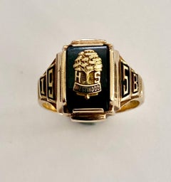 College Ring, Westwood, USA High School, 1958, 10 Karat Yellow Gold