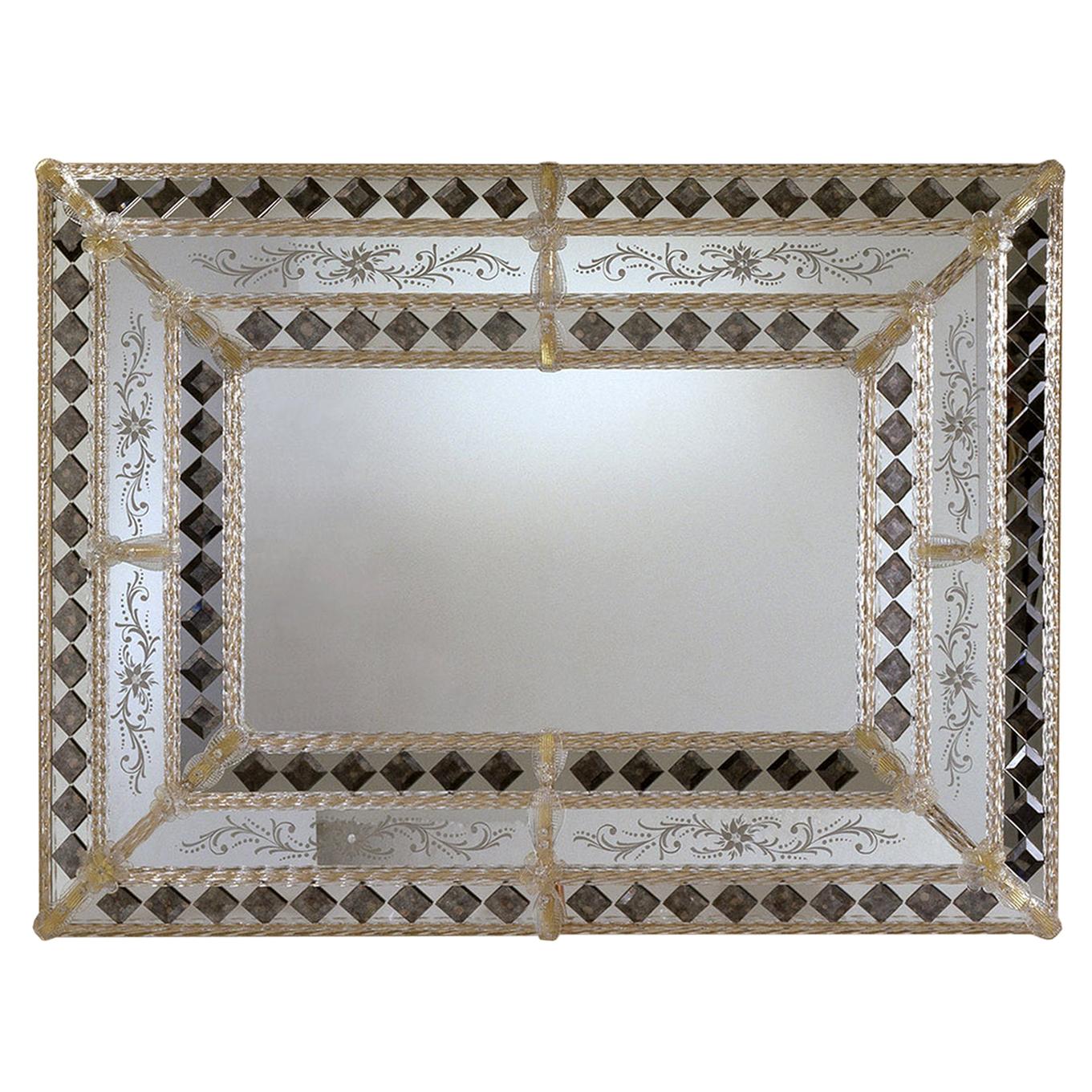 Colleoni Rectangular Murano Glass Mirror For Sale