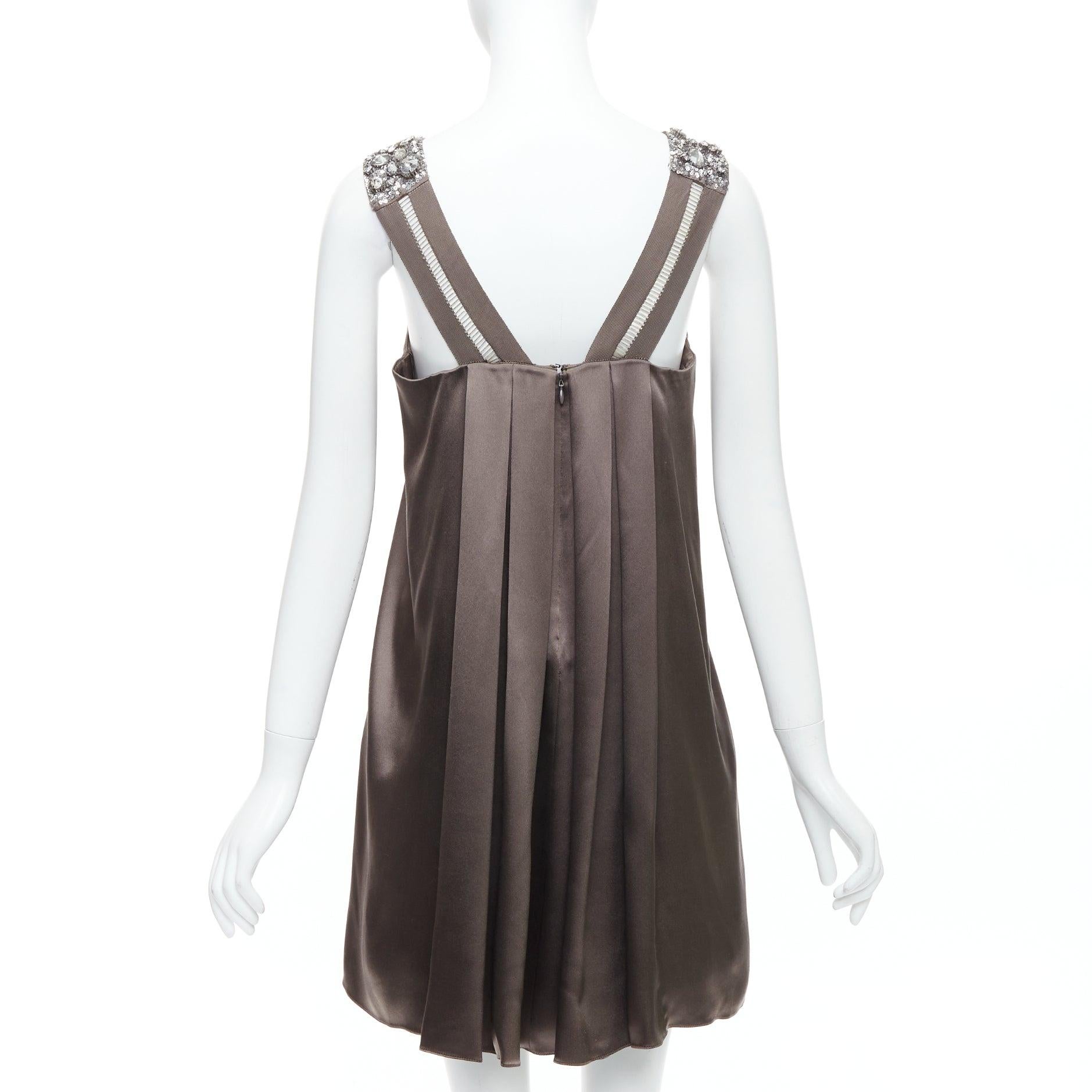 Women's COLLETTE DINNIGAN 100% silk bronze embellished neckline mini dress S For Sale