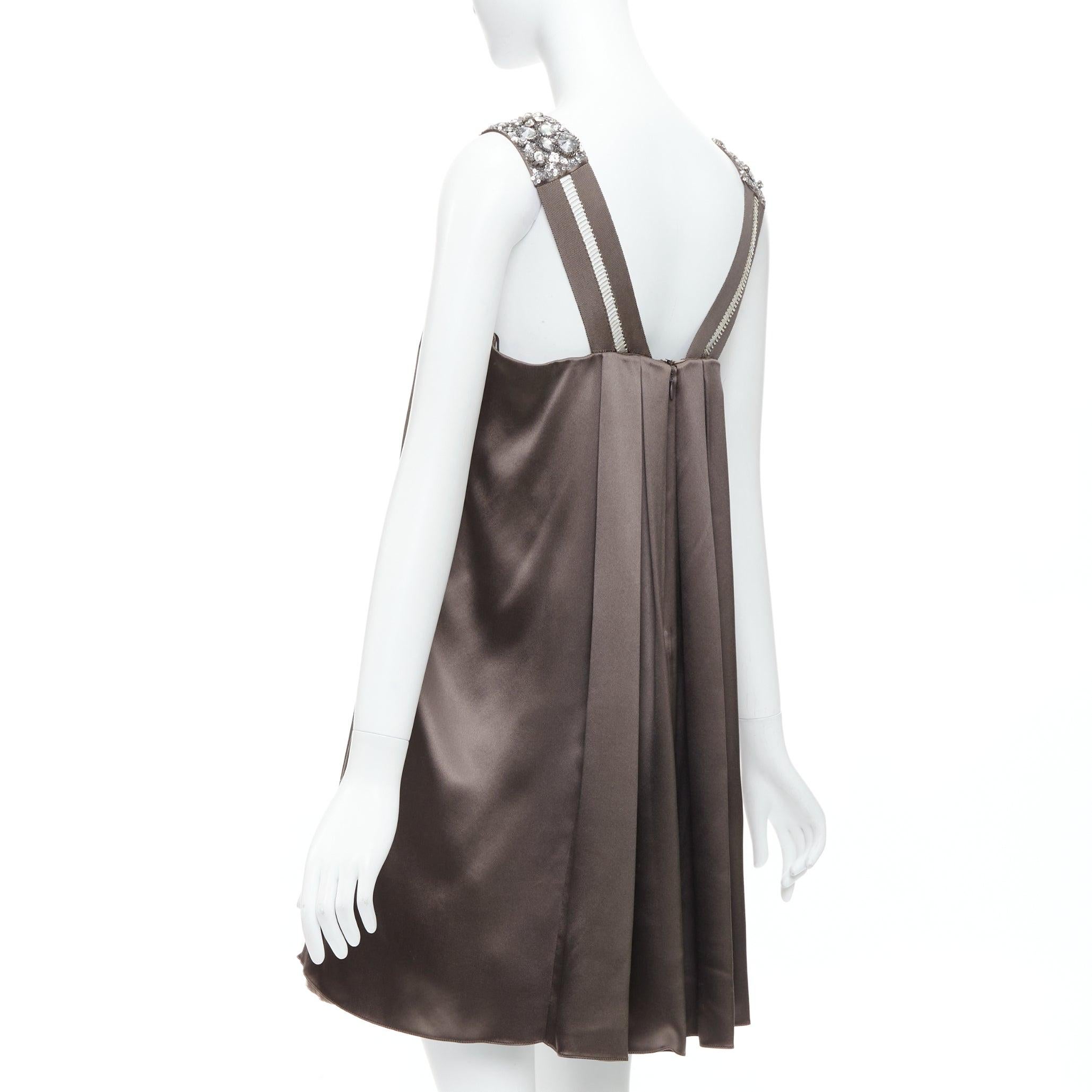 COLLETTE DINNIGAN 100% silk bronze embellished neckline mini dress S For Sale 1