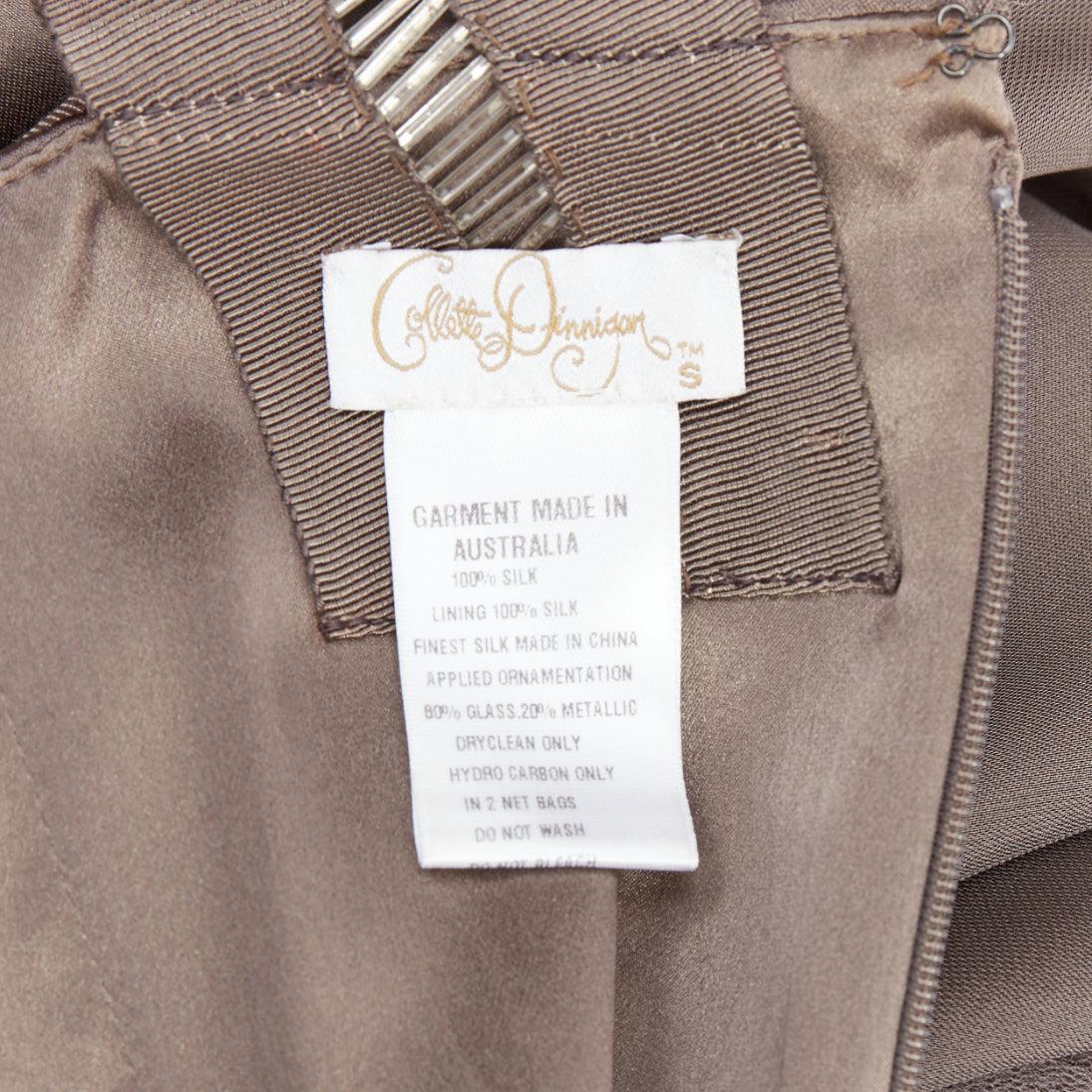 COLLETTE DINNIGAN 100% silk bronze embellished neckline mini dress S For Sale 3