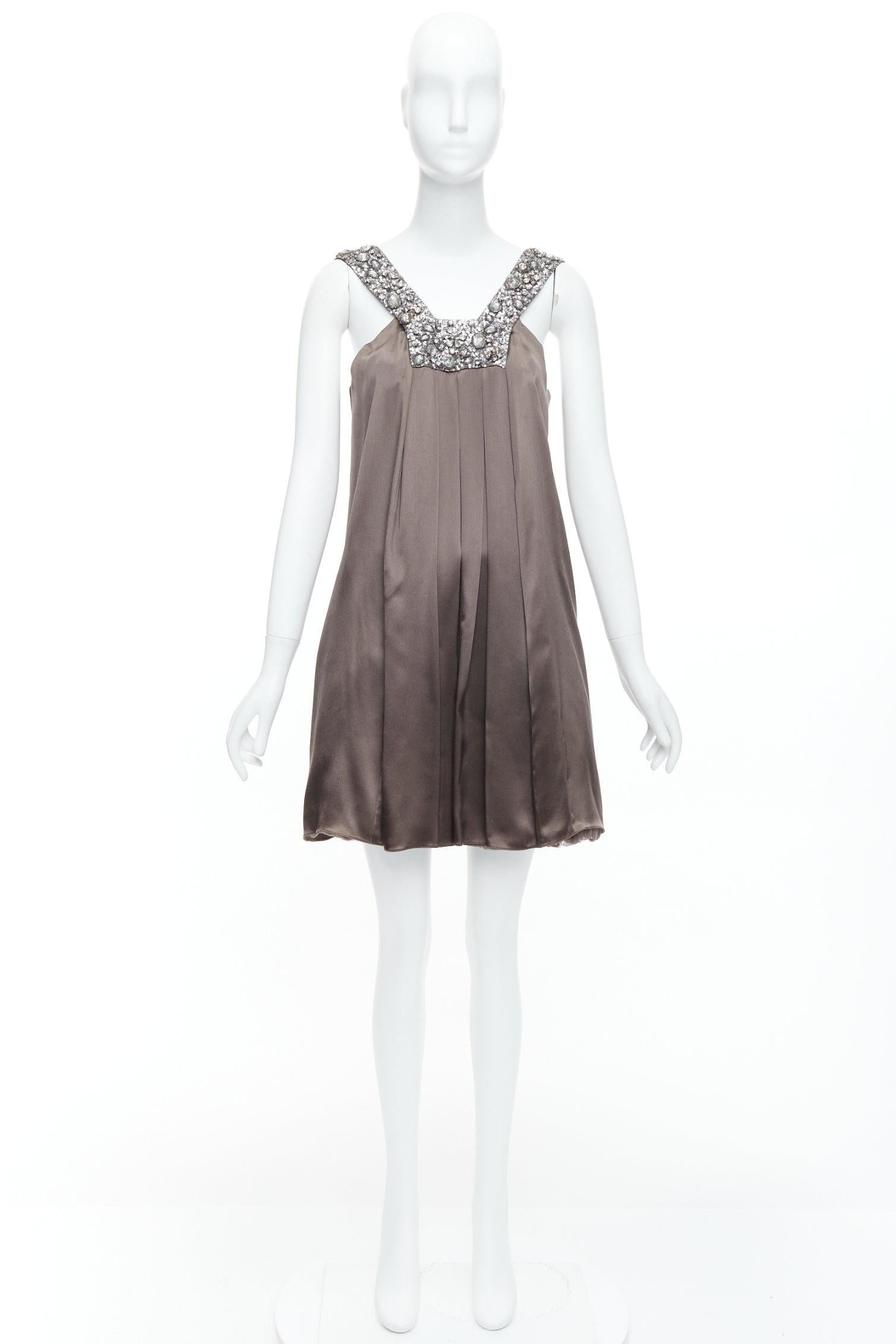 COLLETTE DINNIGAN 100% silk bronze embellished neckline mini dress S For Sale 4