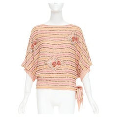 COLLETTE DINNIGAN blush pink 100% silk metallic sequin embellished lined top S