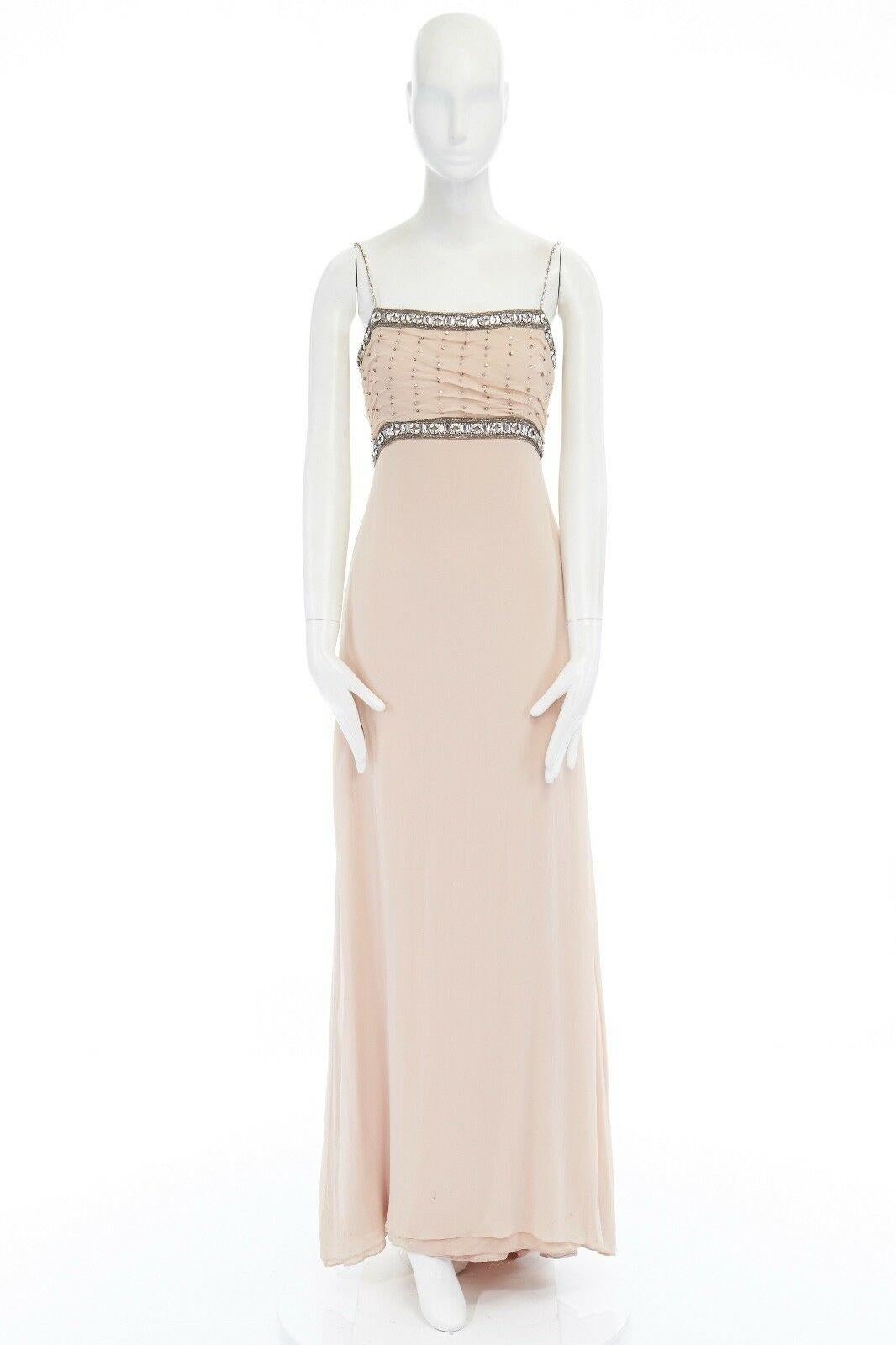 COLLETTE DINNIGAN blush pink silk crystal jewel embellished pleated bust gown S 
Reference: LACG/A00206 
Brand: Collette Dinnigan 
Material: Silk 
Color: Pink 
Pattern: Solid 
Closure: Zip 
Extra Detail: 100% silk. Blush rose. Crystal jewel