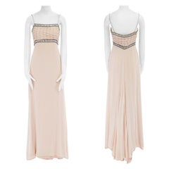 COLLETTE DINNIGAN blush pink silk crystal jewel embellished pleated bust gown S