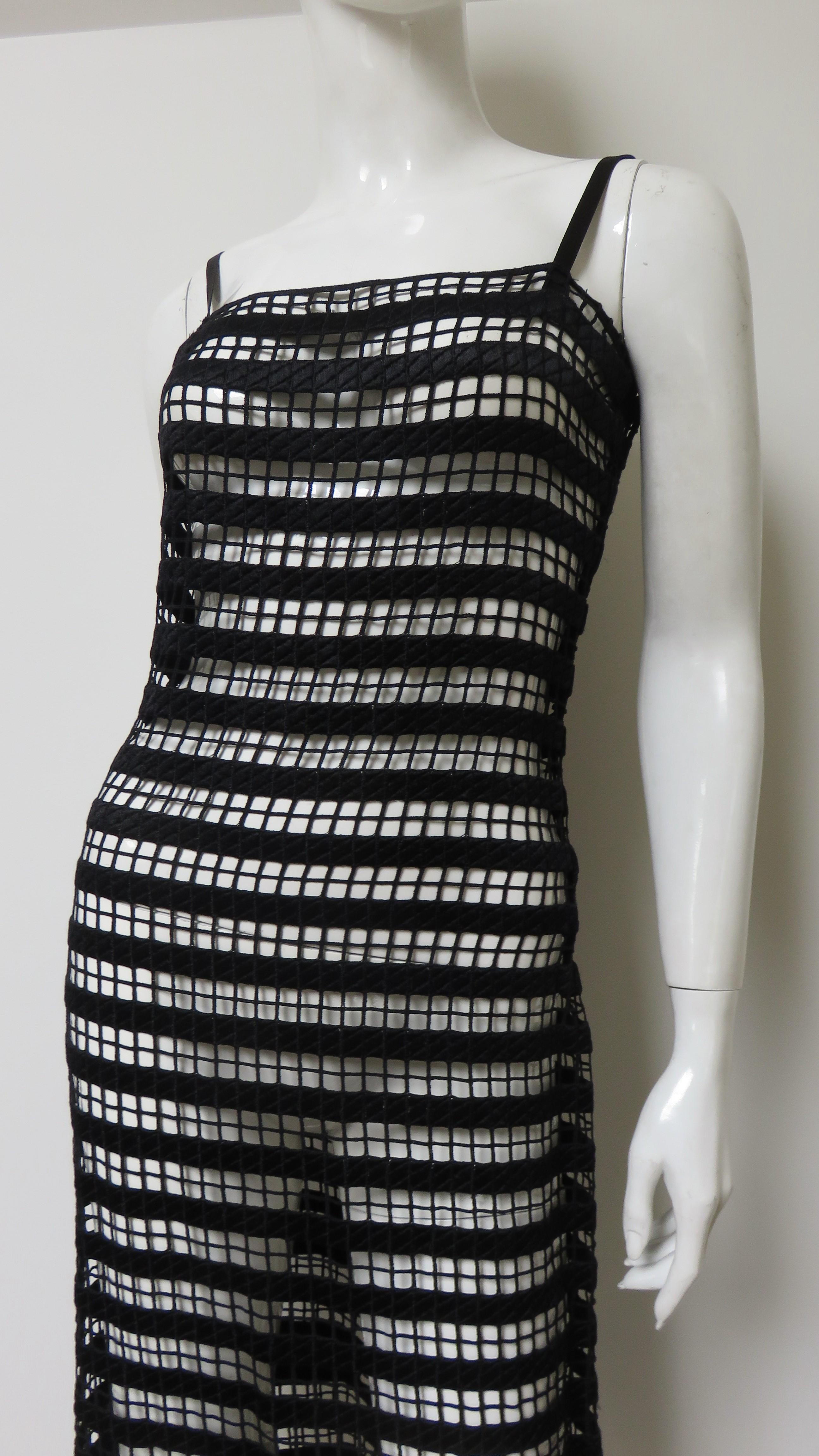 Black Collette Dinnigan Geometric Lace Silk Slip Dress For Sale