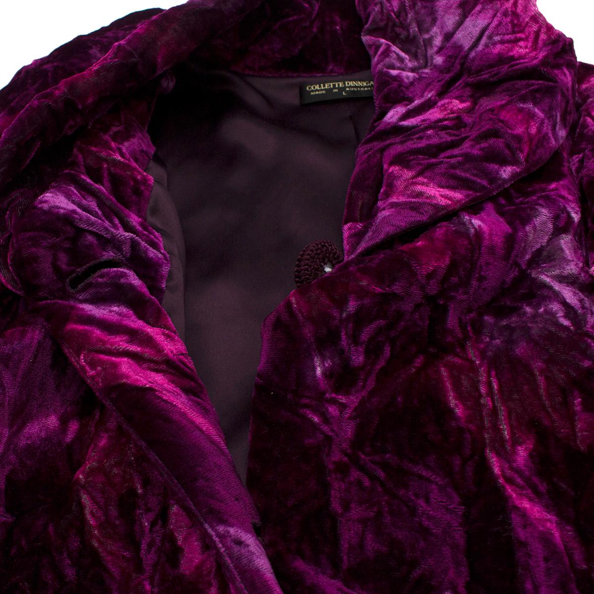 Collette Dinnigan Pink & Purple Oversized Velvet Coat  SIZE L In Good Condition In London, GB