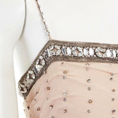 COLLETTE DINNIGAN rose blush silk crystal jewel embellished pleated bust gown S